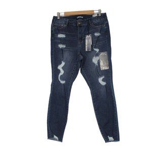 Indigo Fusion women's ankle cut crop‎ high rise stretch distressed jeans 16